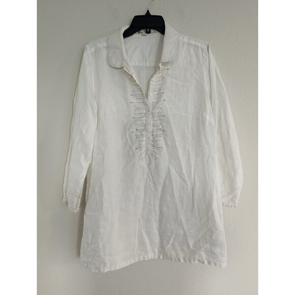Boden Casual Classic White Linen Tunic Dress Top Silver Embroidered Size 10 - Picture 1 of 6